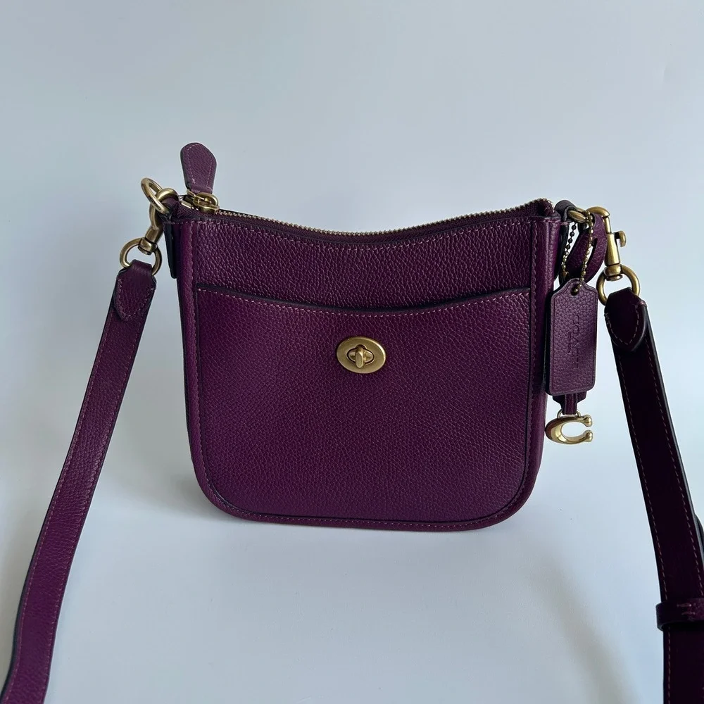 Coach Chaise Crossbody 19 Plum Pebble Leather Bag CC390